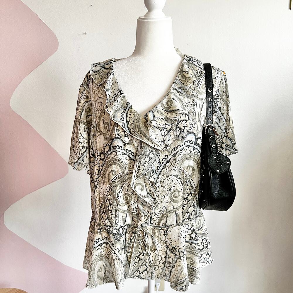 Paisley Ruffle Top, Boho, Y2K, Indie Sleaze, Vintage, 70s, Festival, Hippie, XL